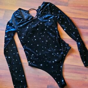 Wild fable black velvet star bodysuit